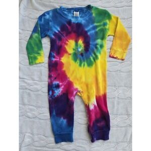 Dharma Trading Co Tie Dye Thermal Romper 18 Months Rainbow Waffle Knit One Piece